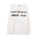 Men Long Sleeve T Shirt Letter Print Loose Worn out